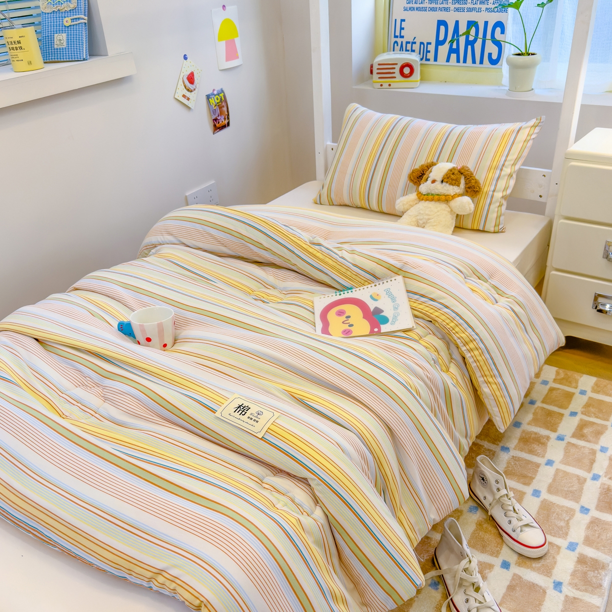 91家纺网 家纺一手货源 找家纺 默忆 2025新款新疆棉学生棉花被 被子被芯 彩条