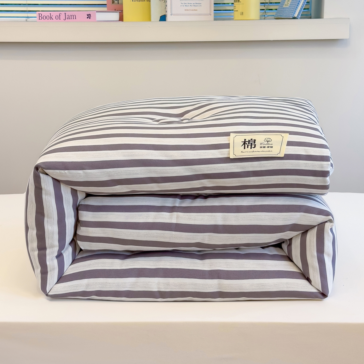 91家纺网 家纺一手货源 找家纺 默忆 2025新款新疆棉学生棉花被 被子被芯 灰白条