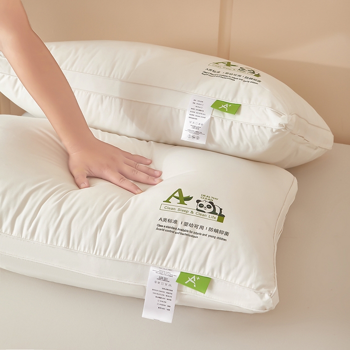 91家纺网 家纺一手货源 找家纺 （总）鼎晟纺 2025新款卡通全棉羽丝绒软萌熊猫烫画枕头学生纯棉枕芯护颈椎助家用枕头枕芯