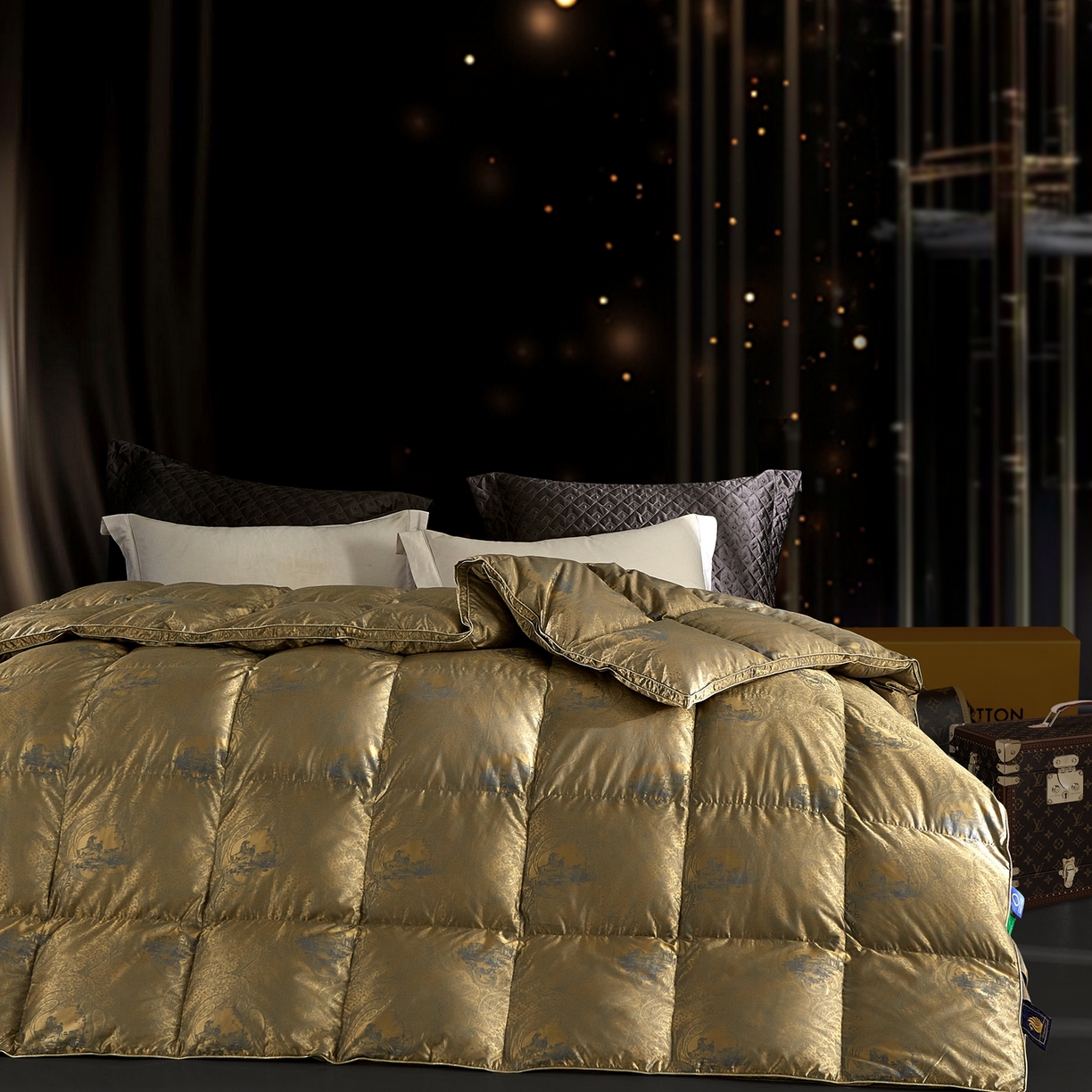 91家纺网 家纺一手货源 找家纺 织梦人羽绒工厂店 2025新款高蓬松羽绒羽毛被大牌同款花型-高精密提花系列 高精密提花-罗马庄园古铜