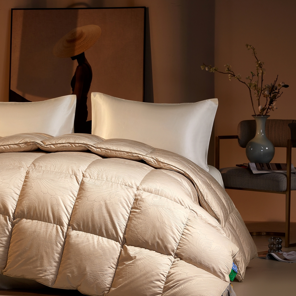 91家纺网 家纺一手货源 找家纺 织梦人羽绒工厂店 2025新款高蓬松羽绒羽毛被大牌同款花型-高精密提花系列 高精密提花-蒙娜丽莎金