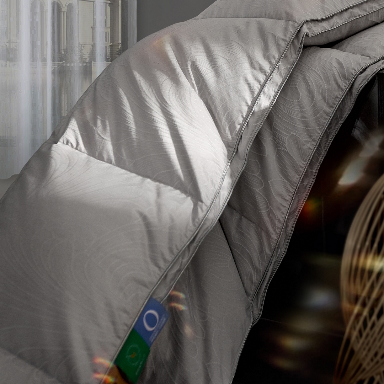 91家纺网 家纺一手货源 找家纺 织梦人羽绒工厂店 2025新款高蓬松羽绒羽毛被大牌同款花型-高精密提花系列 高精密提花-蒙娜丽莎舒雅灰