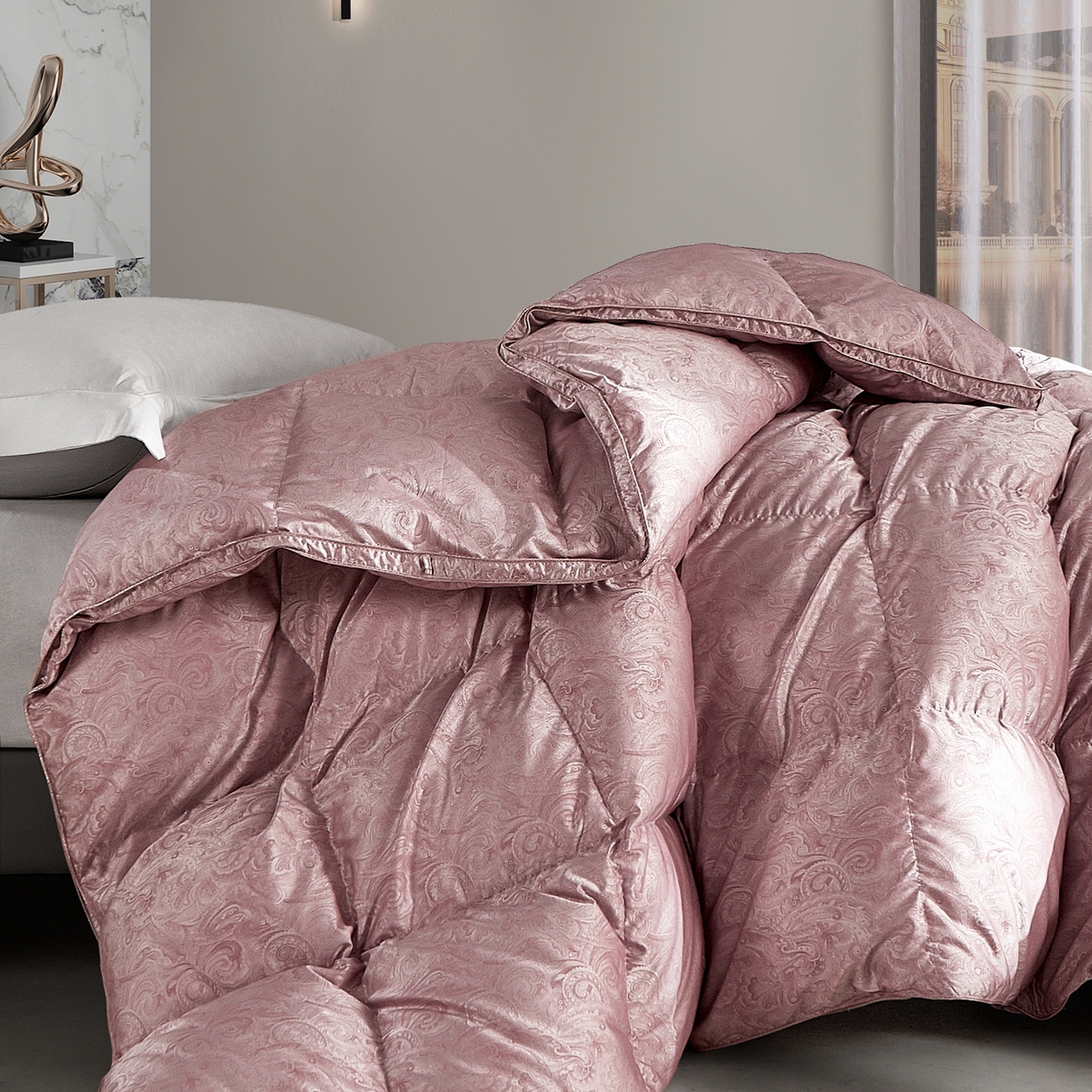 91家纺网 家纺一手货源 找家纺 织梦人羽绒工厂店 2025新款高蓬松羽绒羽毛被大牌同款花型-高精密提花系列 高精密提花-水云豆沙