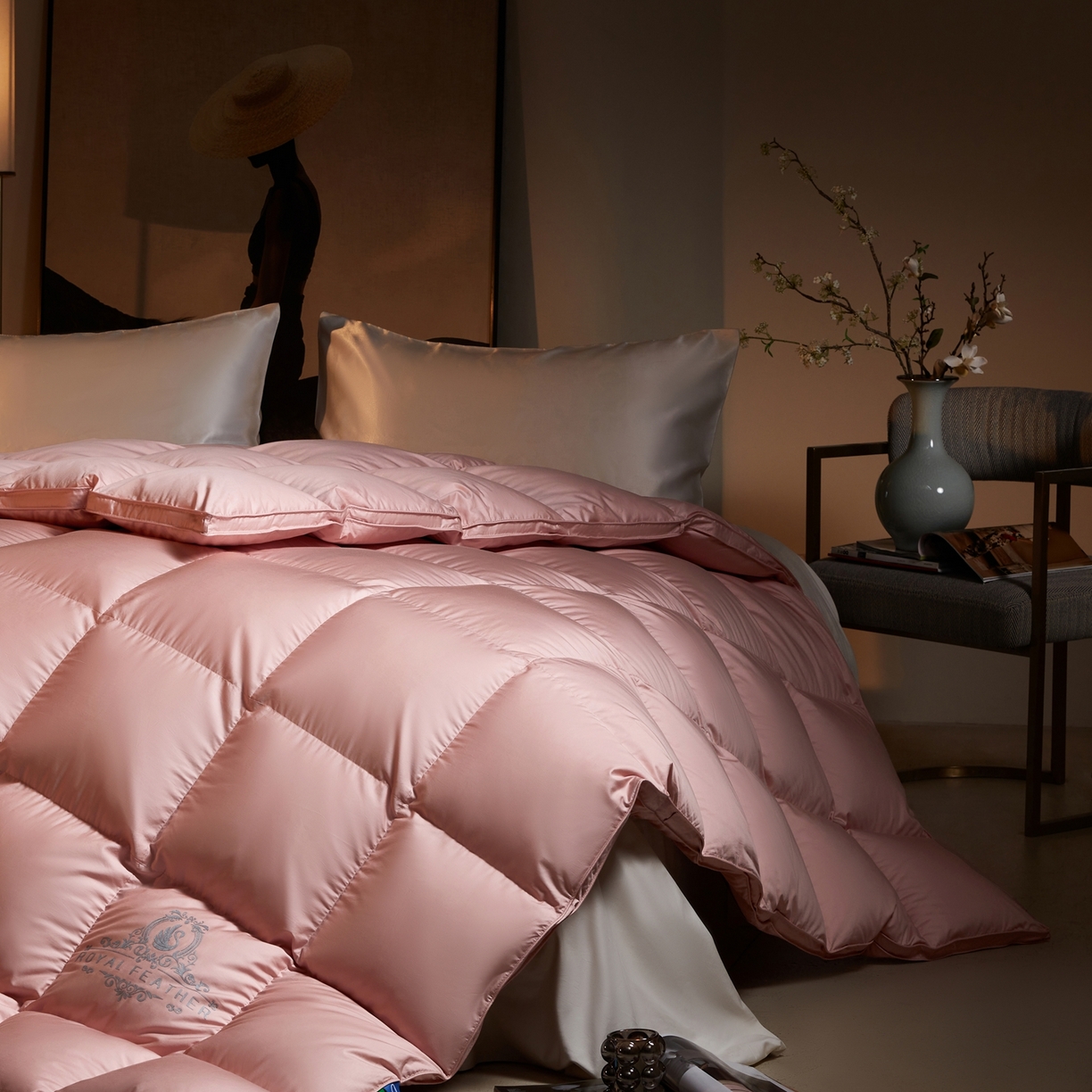 91家纺网 家纺一手货源 找家纺 织梦人羽绒工厂店2025新款高蓬松羽绒被95鹅绒大牌同款花型-莱赛尔+棉纯色系列 莱赛尔-粉