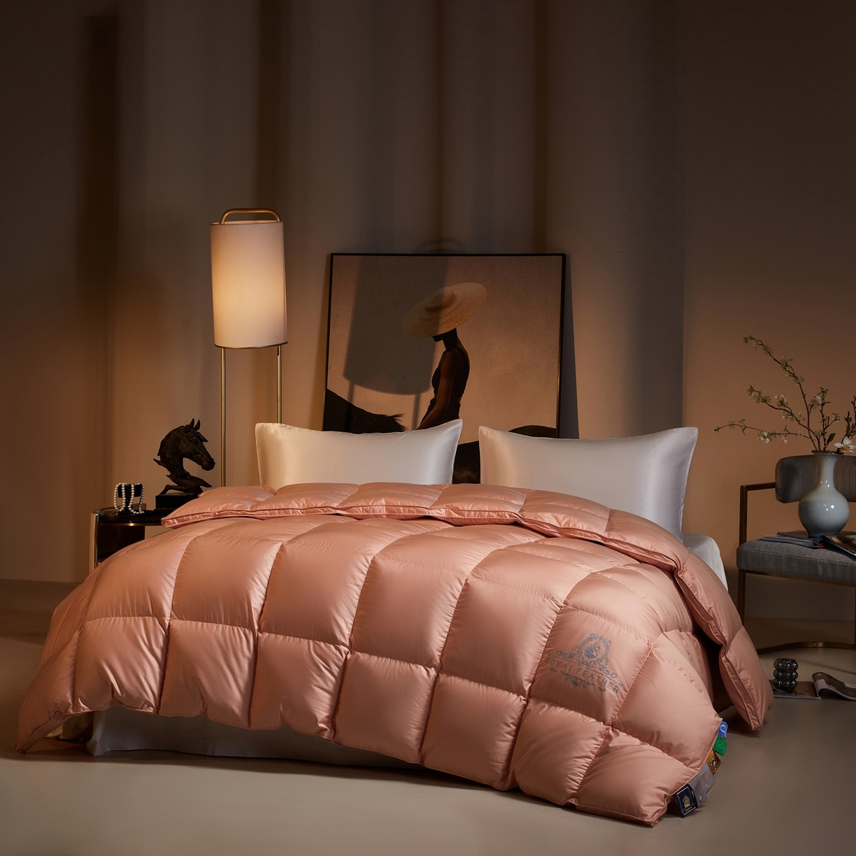 91家纺网 家纺一手货源 找家纺 织梦人羽绒工厂店2025新款高蓬松羽绒被95鹅绒大牌同款花型-莱赛尔+棉纯色系列 莱赛尔-桔