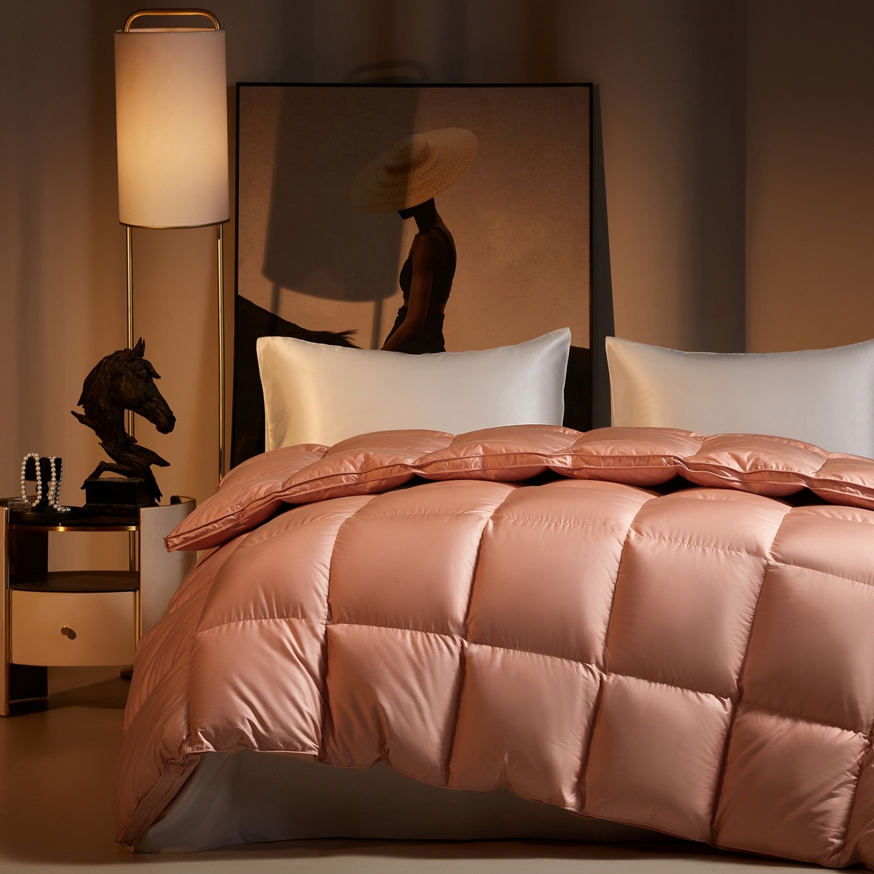 91家纺网 家纺一手货源 找家纺 织梦人羽绒工厂店2025新款高蓬松羽绒被95鹅绒大牌同款花型-莱赛尔+棉纯色系列 莱赛尔-桔