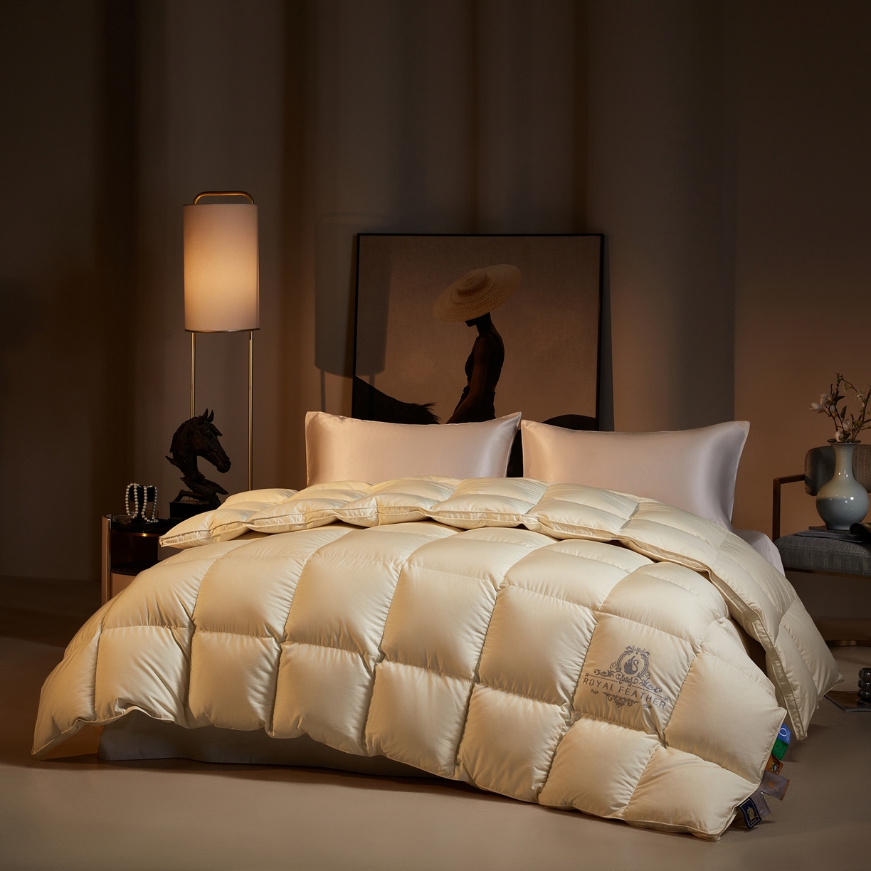 91家纺网 家纺一手货源 找家纺 织梦人羽绒工厂店2025新款高蓬松羽绒被95鹅绒大牌同款花型-莱赛尔+棉纯色系列 莱赛尔-米黄