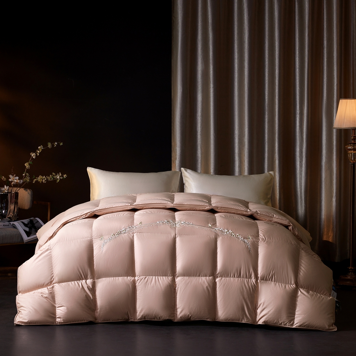 织梦人羽绒工厂店2025新款高蓬松羽绒被95鹅绒大牌同款花型-绣花蝶韵蝶舞drio 蝶韵-豆沙