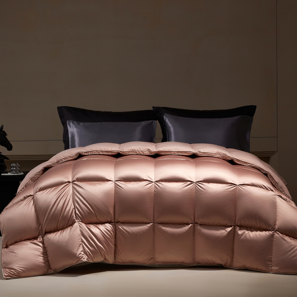 织梦人羽绒工厂店 2025新款高蓬松羽绒被95鹅绒大牌同款花型-真丝缎米字系列 贵夫人真丝缎-豆沙