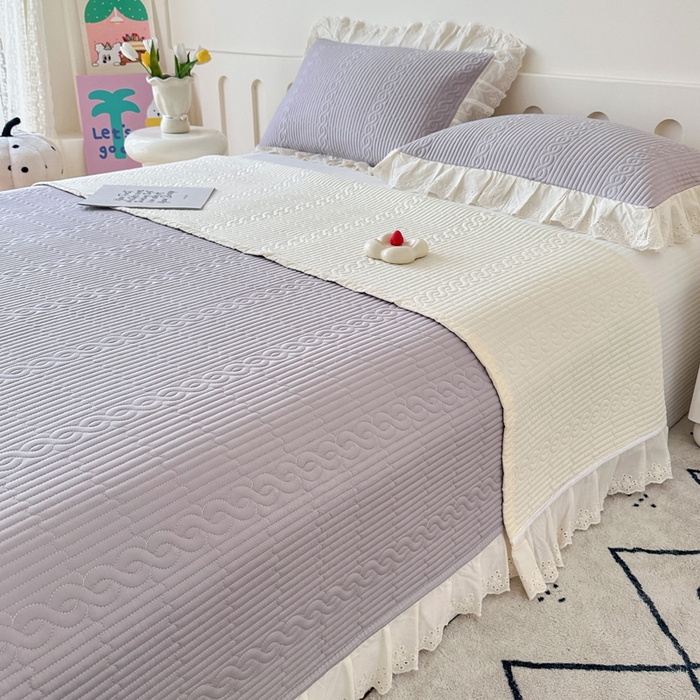 91家纺网 家纺一手货源 找家纺 岚吉家纺 2025新款莫代尔印花床盖 珍珠灰