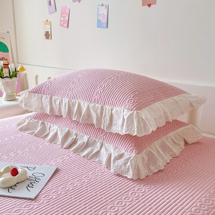 91家纺网 家纺一手货源 找家纺 岚吉家纺 2025新款莫代尔印花床盖 白桃粉