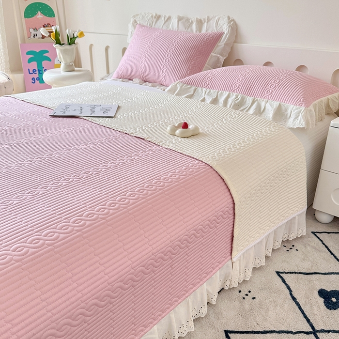 91家纺网 家纺一手货源 找家纺 岚吉家纺 2025新款莫代尔印花床盖 白桃粉