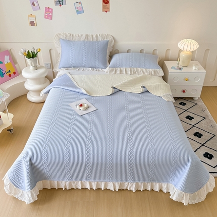 岚吉家纺 2025新款莫代尔印花床盖 天青色