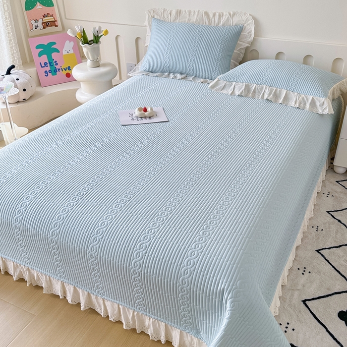 91家纺网 家纺一手货源 找家纺 岚吉家纺 2025新款莫代尔印花床盖 海风蓝