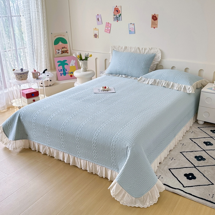 91家纺网 家纺一手货源 找家纺 岚吉家纺 2025新款莫代尔印花床盖 海风蓝