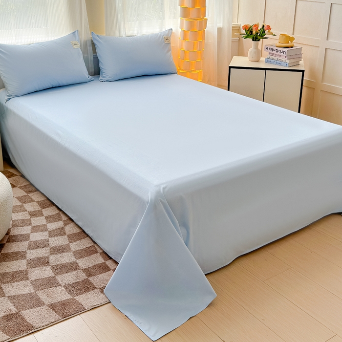 91家纺网 家纺一手货源 找家纺 花香四季家纺 2025新款喷气A类全棉13376斜纹纯棉床单单件纯色被单单品四季通用 天真蓝