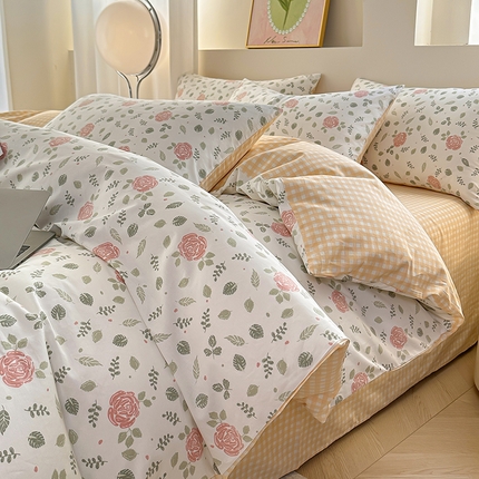 宇彬家纺 2025直播新款13372全棉纯棉印花单双人被套喷气小清新简约热款学生被罩 花涧澈新花型上新