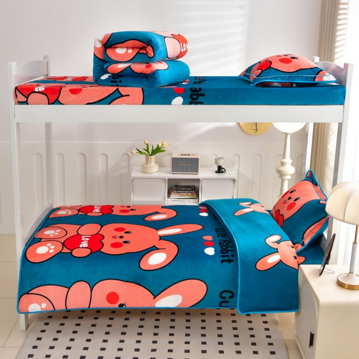 91家纺网 家纺一手货源 找家纺 芯诗曼家纺 2025新款金貂绒牛奶绒印花三件套 可爱兔