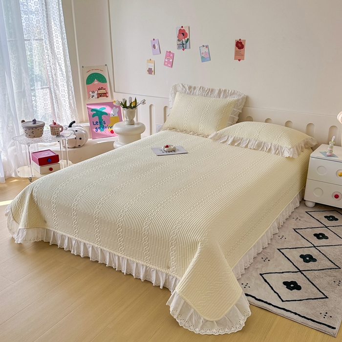 91家纺网 家纺一手货源 找家纺 岚吉家纺 2025新款莫代尔印花床盖 皓月黄