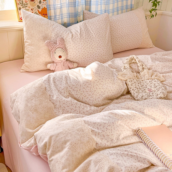 91家纺网 家纺一手货源 找家纺 港岛妹妹 2025新款韩式蕾丝花边软绵绵四件套 清茉