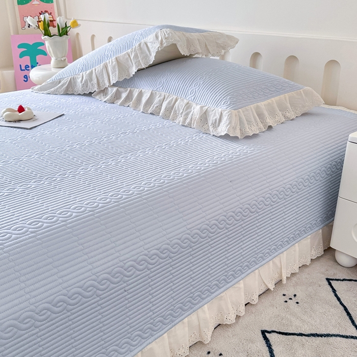 91家纺网 家纺一手货源 找家纺 岚吉家纺 2025新款莫代尔印花床盖 天青色