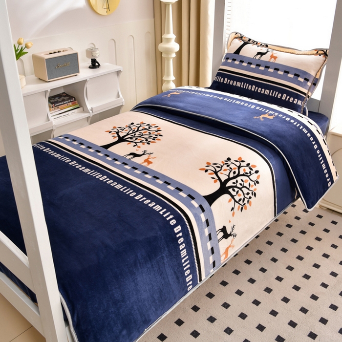 91家纺网 家纺一手货源 找家纺 芯诗曼家纺 2025新款金貂绒牛奶绒印花三件套 发财鹿