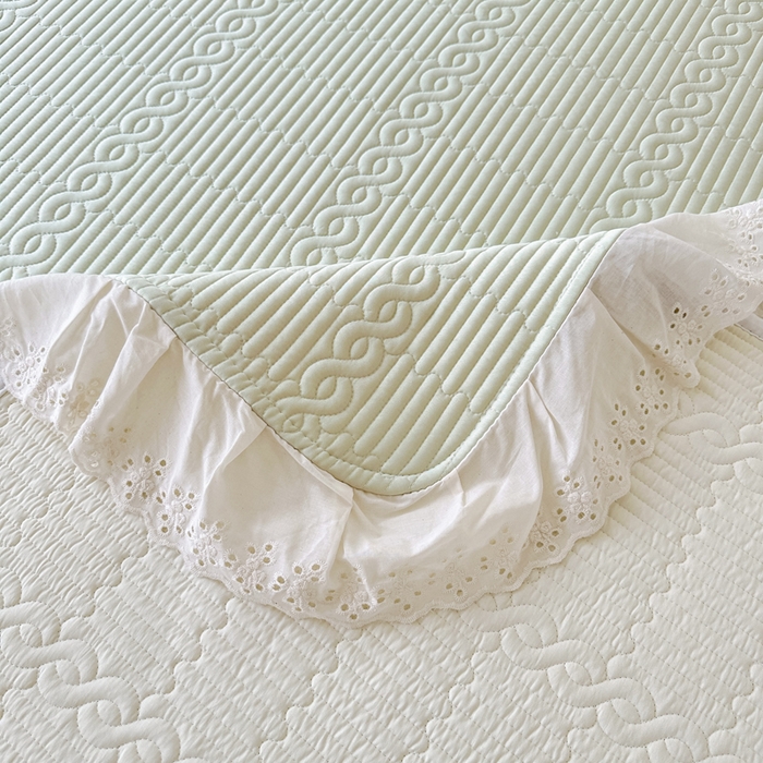 91家纺网 家纺一手货源 找家纺 岚吉家纺 2025新款莫代尔印花床盖 奶油绿