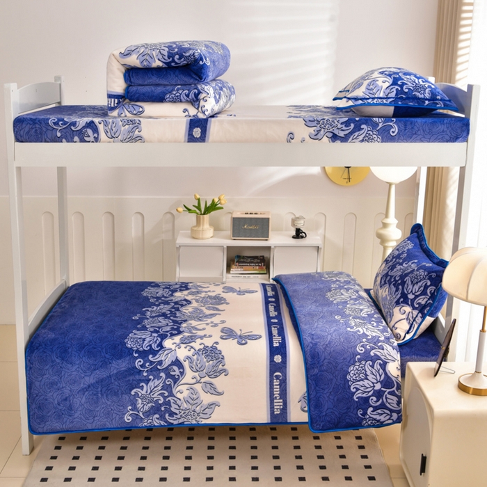 91家纺网 家纺一手货源 找家纺 芯诗曼家纺 2025新款金貂绒牛奶绒印花三件套 琉璃花开