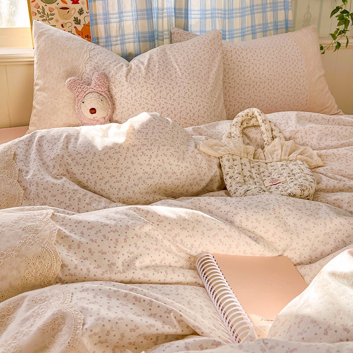 91家纺网 家纺一手货源 找家纺 港岛妹妹 2025新款韩式蕾丝花边软绵绵四件套 清茉