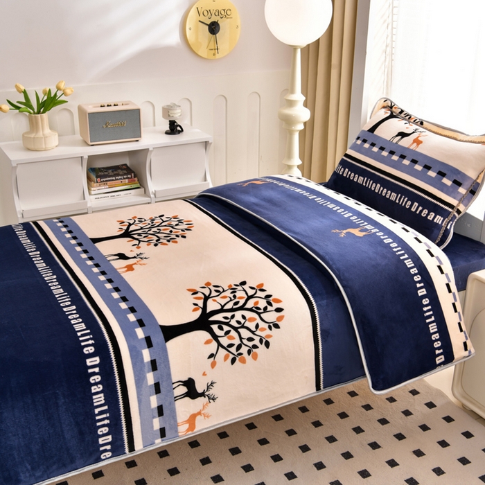 91家纺网 家纺一手货源 找家纺 芯诗曼家纺 2025新款金貂绒牛奶绒印花三件套 发财鹿