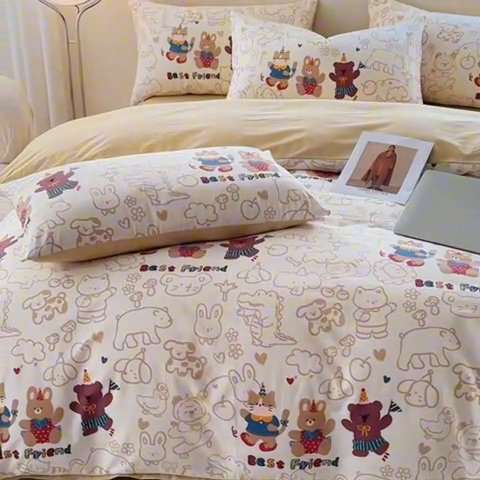 91家纺网 家纺一手货源 找家纺 宇彬家纺 2025直播新款13372全棉纯棉印花单双人被套喷气小清新简约热款学生被罩 小童趣新花型上新