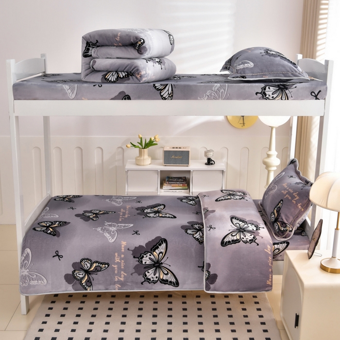 91家纺网 家纺一手货源 找家纺 芯诗曼家纺 2025新款金貂绒牛奶绒印花三件套 梦蝶