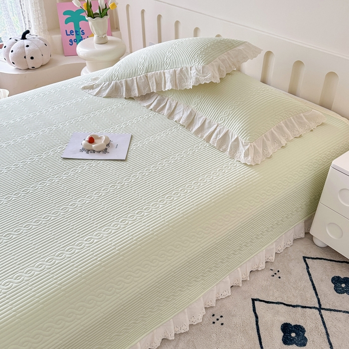 91家纺网 家纺一手货源 找家纺 岚吉家纺 2025新款莫代尔印花床盖 奶油绿