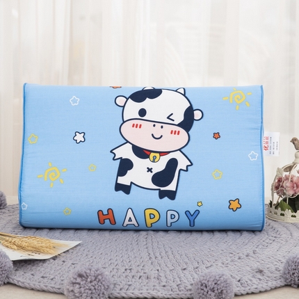 大黄蜂家居家纺 2025新款全棉13372棉儿童卡通乳胶枕套 快乐牛牛蓝