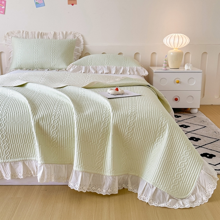 91家纺网 家纺一手货源 找家纺 岚吉家纺 2025新款莫代尔印花床盖 奶油绿