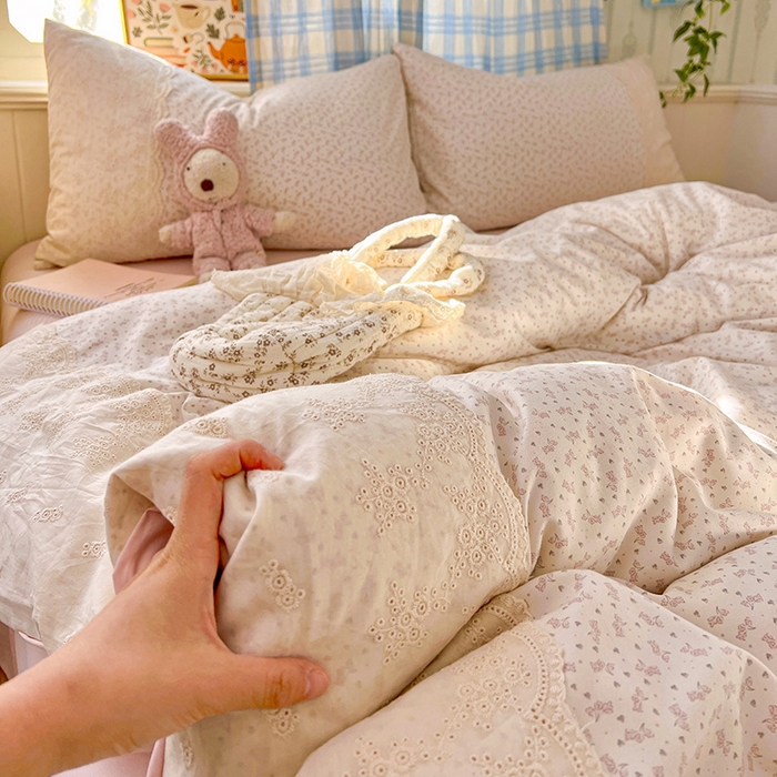 91家纺网 家纺一手货源 找家纺 港岛妹妹 2025新款韩式蕾丝花边软绵绵四件套 清茉