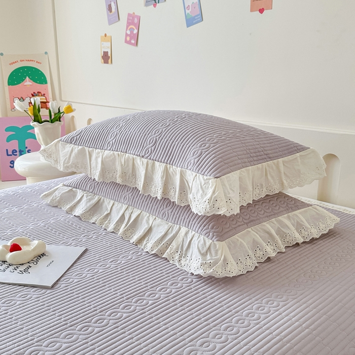 91家纺网 家纺一手货源 找家纺 岚吉家纺 2025新款莫代尔印花床盖 珍珠灰