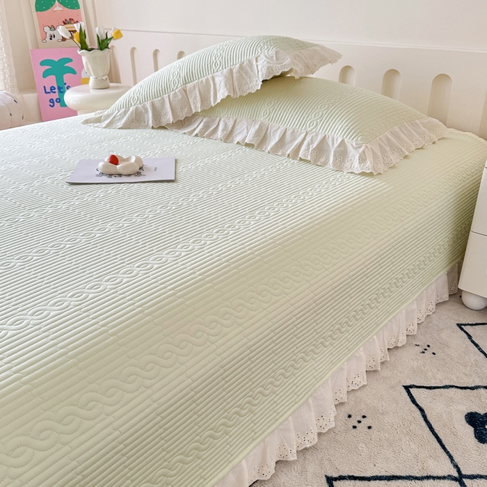 91家纺网 家纺一手货源 找家纺 岚吉家纺 2025新款莫代尔印花床盖 奶油绿