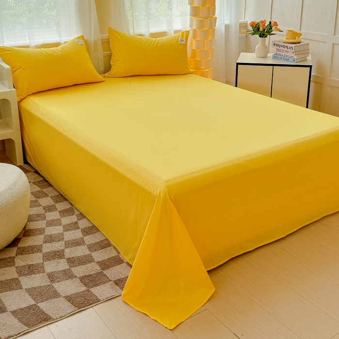 91家纺网 家纺一手货源 找家纺 花香四季家纺 2025新款喷气A类全棉13376斜纹纯棉床单单件纯色被单单品四季通用 姜黄