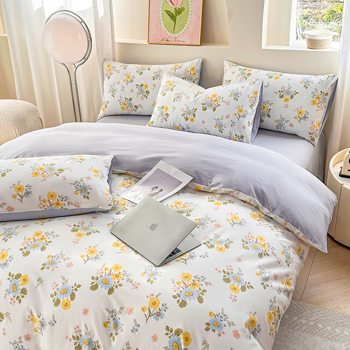 91家纺网 家纺一手货源 找家纺 宇彬家纺 2025直播新款13372全棉纯棉印花单双人被套喷气小清新简约热款学生被罩 冷露金桂新花型上新