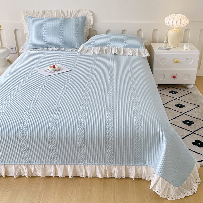 91家纺网 家纺一手货源 找家纺 岚吉家纺 2025新款莫代尔印花床盖 海风蓝