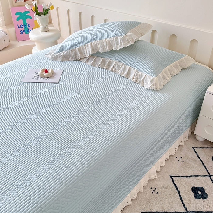 91家纺网 家纺一手货源 找家纺 岚吉家纺 2025新款莫代尔印花床盖 海风蓝