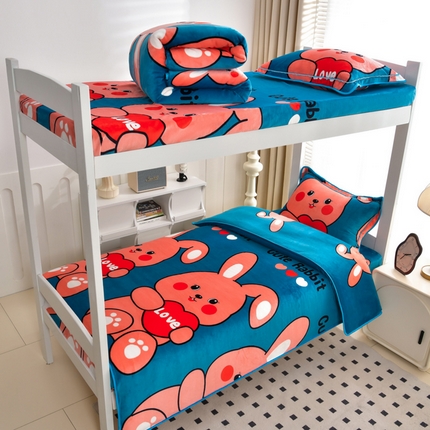 芯诗曼家纺 2025新款金貂绒牛奶绒印花三件套 可爱兔