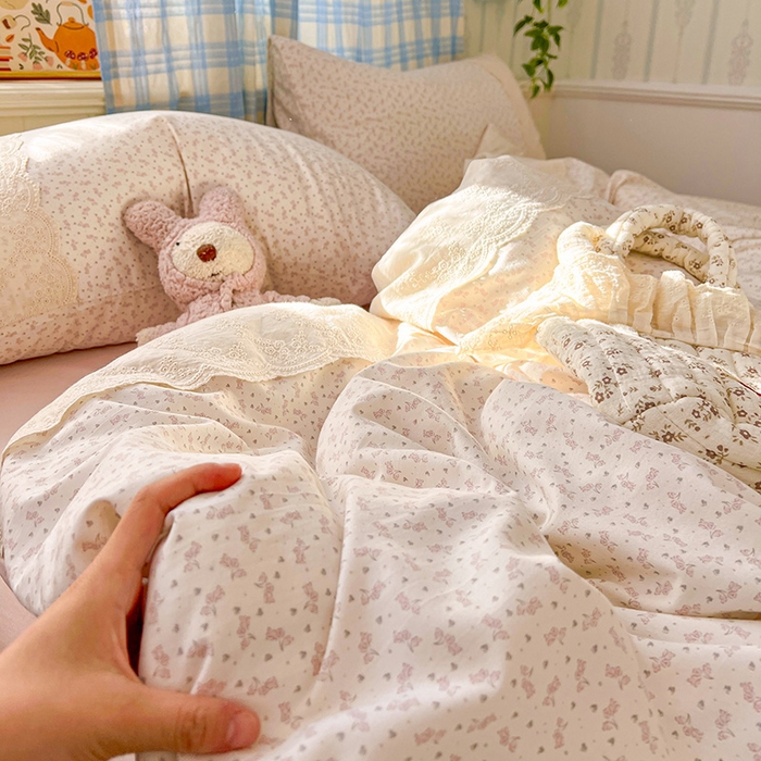 91家纺网 家纺一手货源 找家纺 港岛妹妹 2025新款韩式蕾丝花边软绵绵四件套 清茉