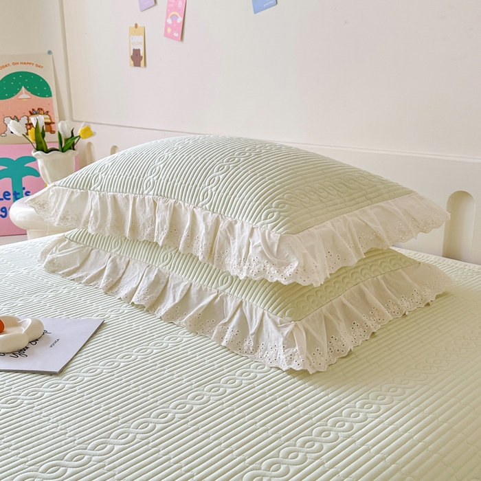 91家纺网 家纺一手货源 找家纺 岚吉家纺 2025新款莫代尔印花床盖 奶油绿