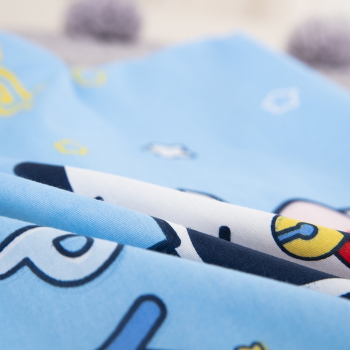 91家纺网 家纺一手货源 找家纺 大黄蜂家居家纺 2025新款全棉13372棉儿童卡通乳胶枕套 快乐牛牛蓝