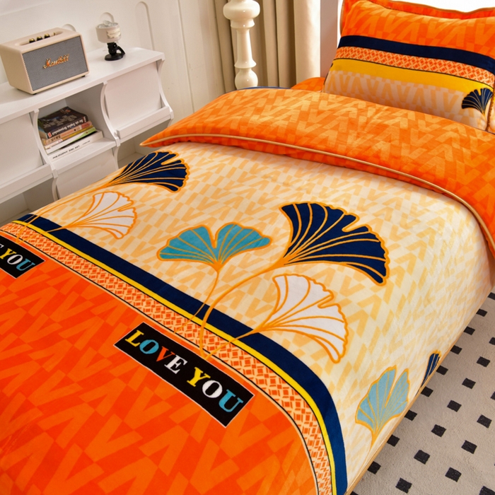 91家纺网 家纺一手货源 找家纺 芯诗曼家纺 2025新款金貂绒牛奶绒印花三件套 三生有杏