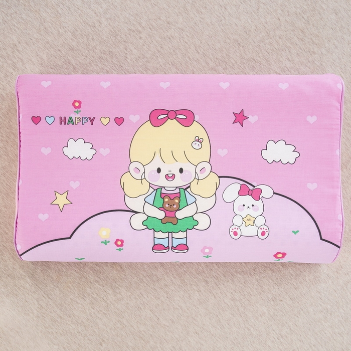 91家纺网 家纺一手货源 找家纺 大黄蜂家居家纺 2025新款全棉13372棉儿童卡通乳胶枕套 嗨皮女孩