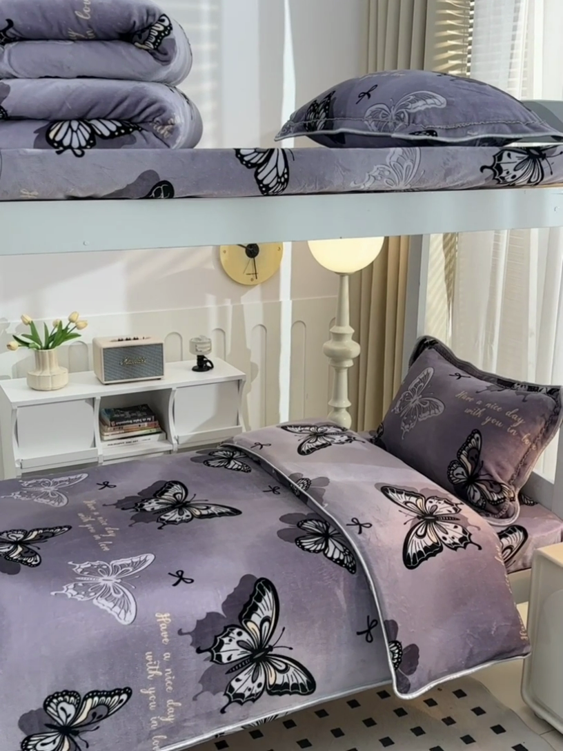 91家纺网 家纺一手货源 找家纺 芯诗曼家纺 2025新款金貂绒牛奶绒印花三件套 梦蝶