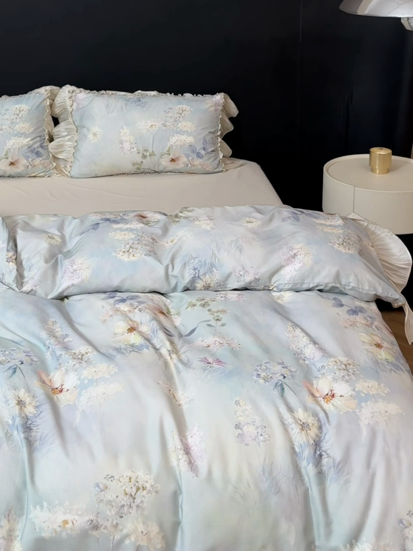 91家纺网 家纺一手货源 找家纺 迷尚家居 2025新款全棉60支磨毛花边款四件套 蜜糖花园